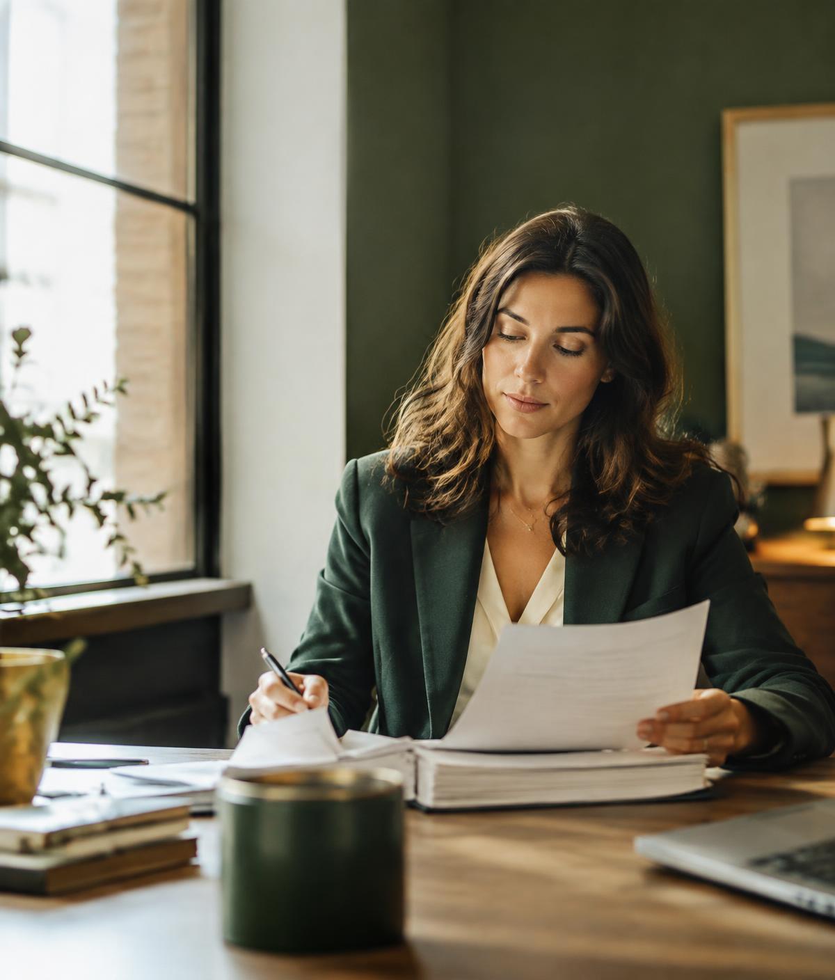 Professional reviewing documents